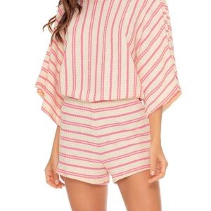 Luli Fama Open Shoulder Romper - rose all day